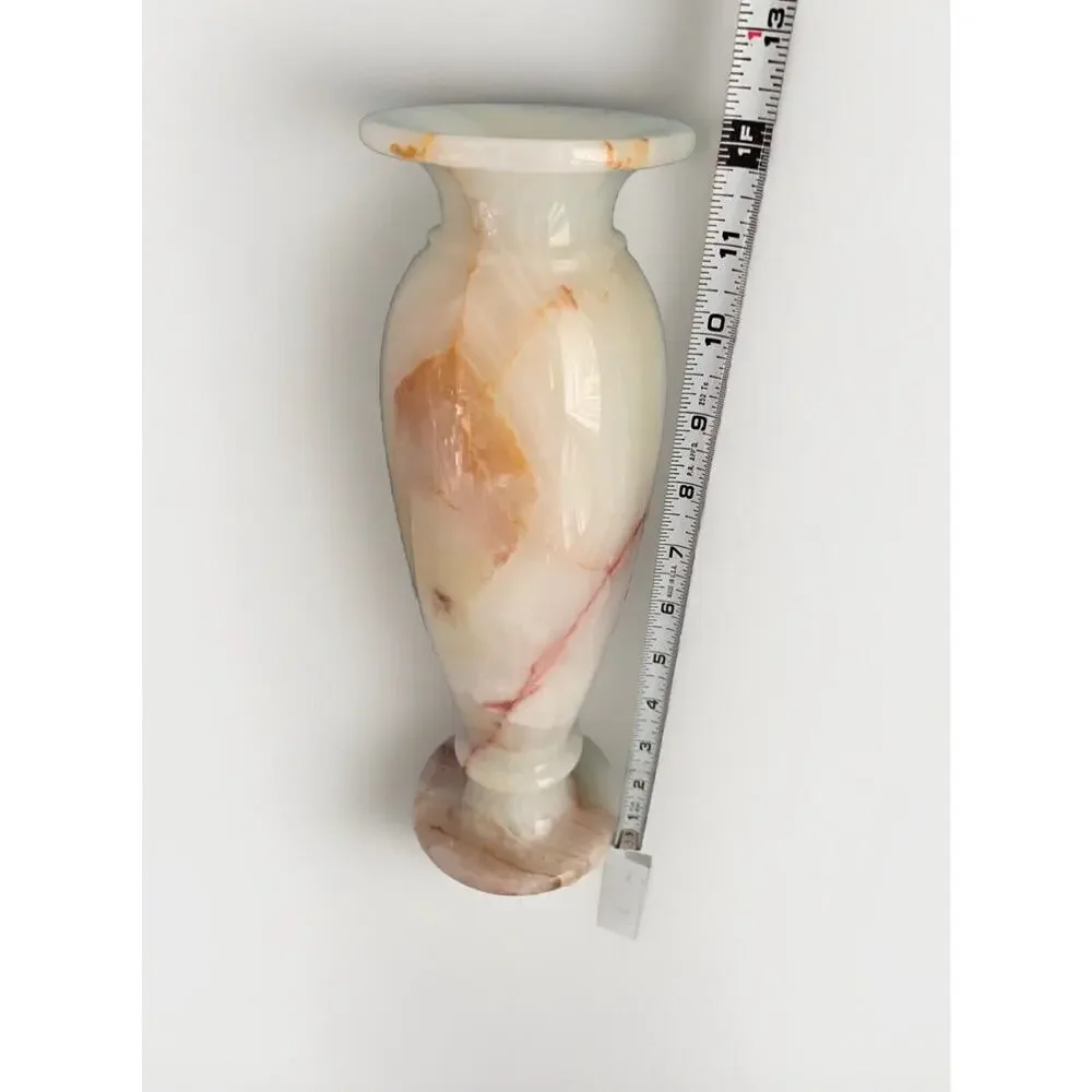 12” Onyx Marble Stone Table Vase Tall Heavy Genuine Polished Flower Cream Ivory - Picture 12 of 14
